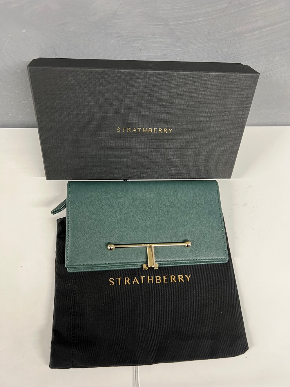 Strathberry Teal Leather Melville Street Wallet